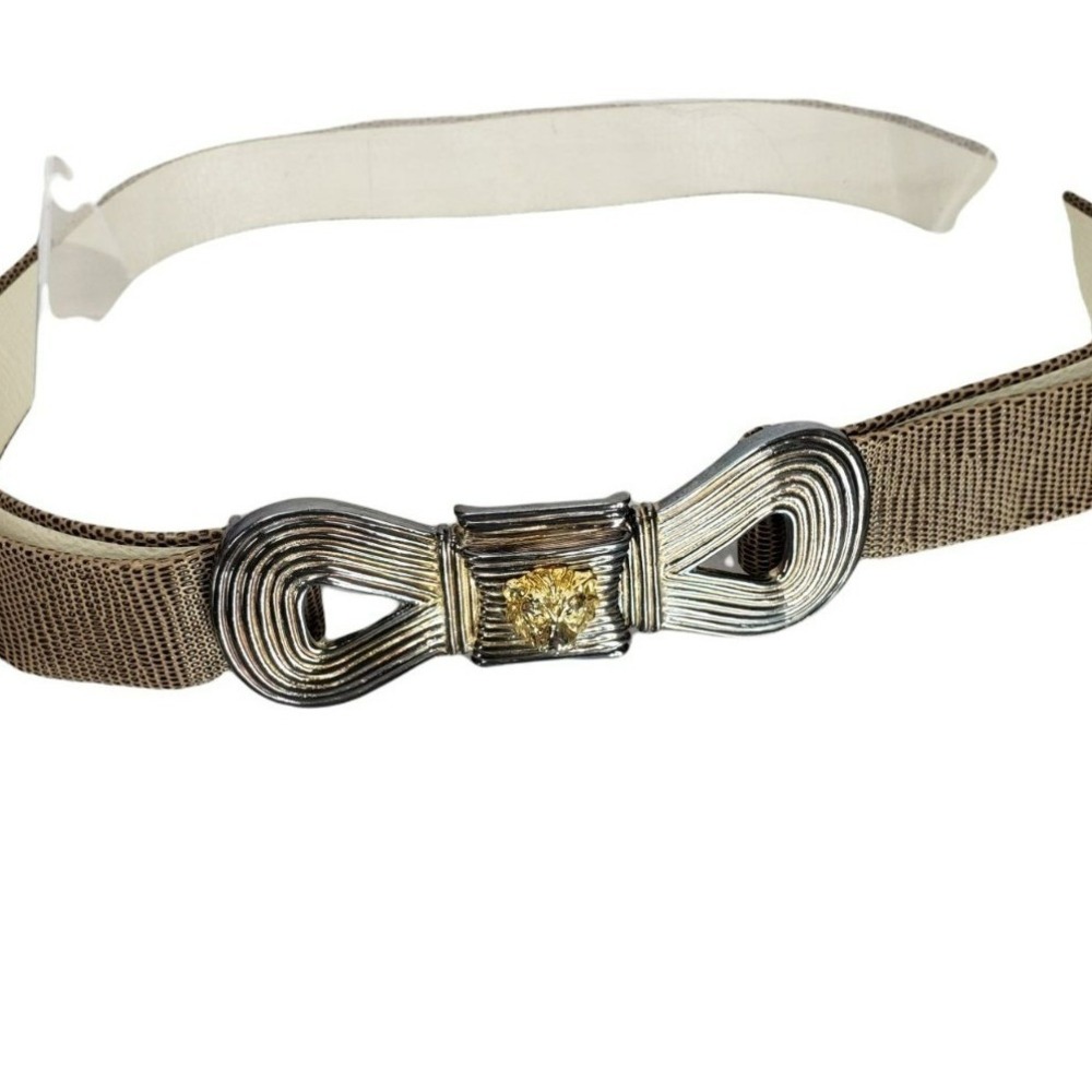Mimi Di N Vintage 1986 Infinity Lion Head Buckle Belt Taupe Textured 31.5in